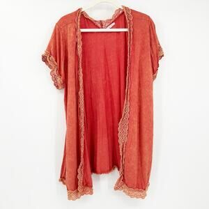 Easel‎ Womens Boho Layer Open Front Embroidered Lace Trim Cardigan Kimono Size S